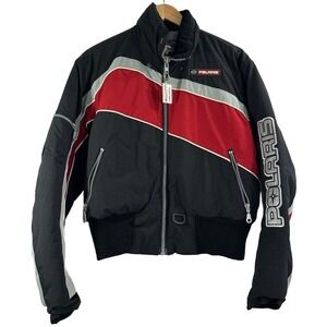 POLARIS Vintage Red Black Silver Snowmobile Racing Full Zip Coat Jacket Medium